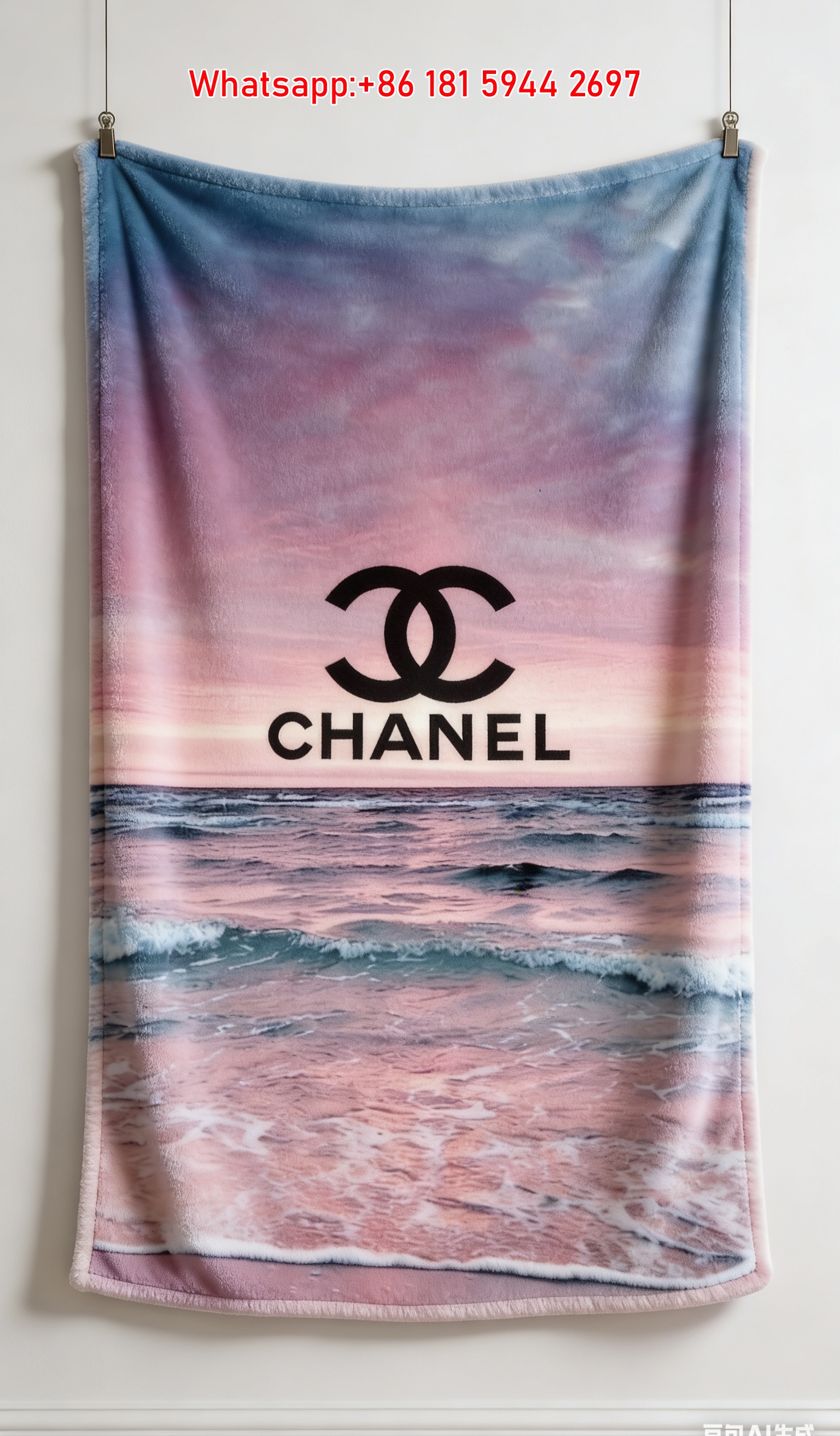 Chanel Luxury Flannel Throw Blanket – Pink Ocean Sunset Chanel Print IMG_7326